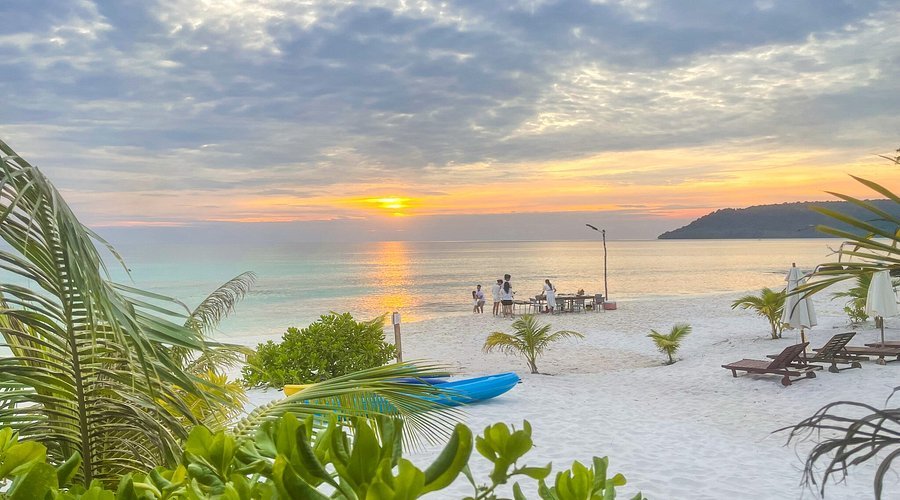Koh Rong island white sand beach at sunset