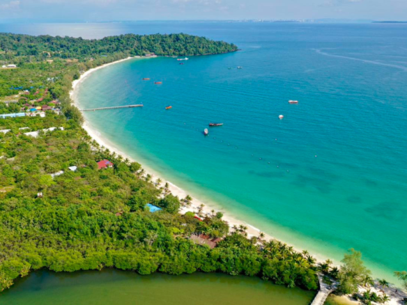 long set beach koh rong from drone