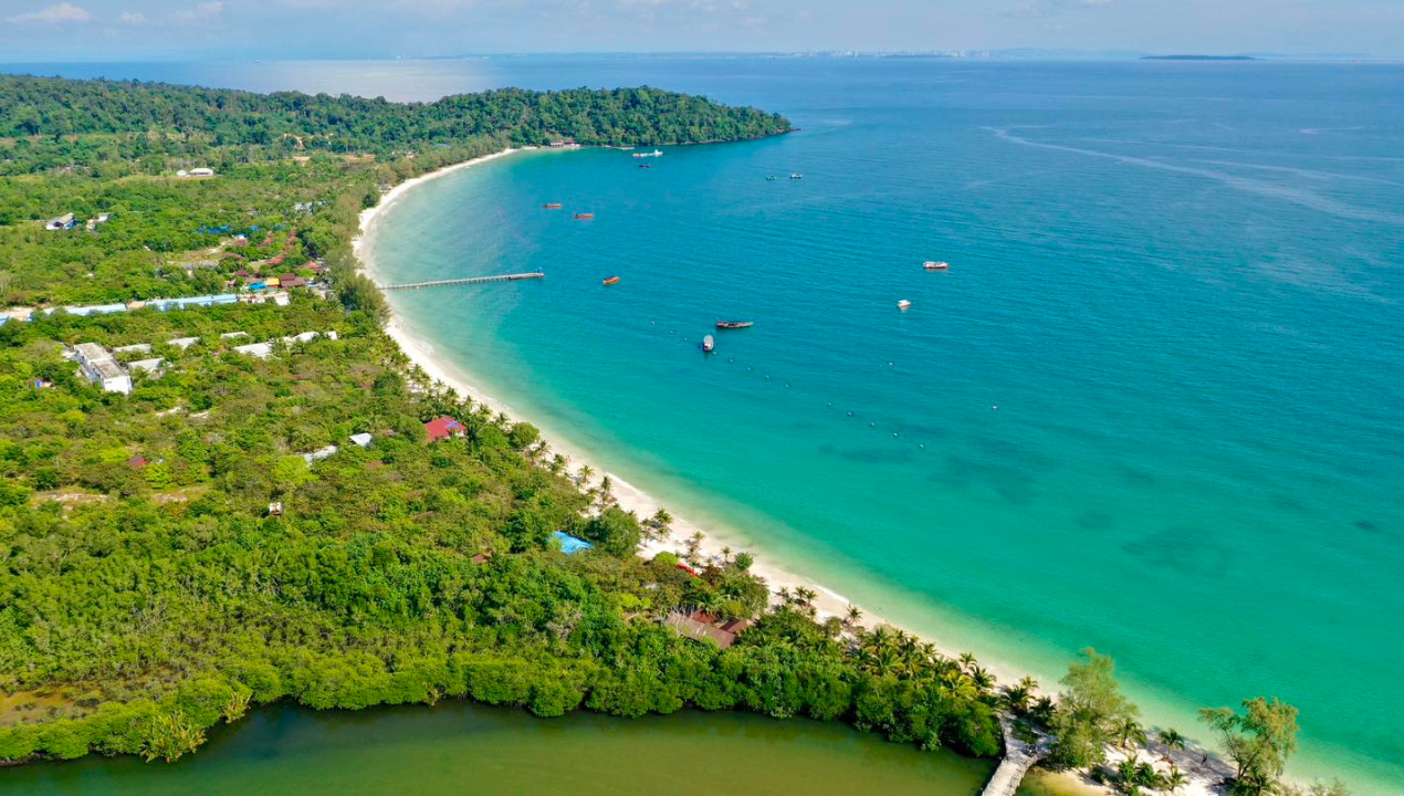 long set beach koh rong from drone